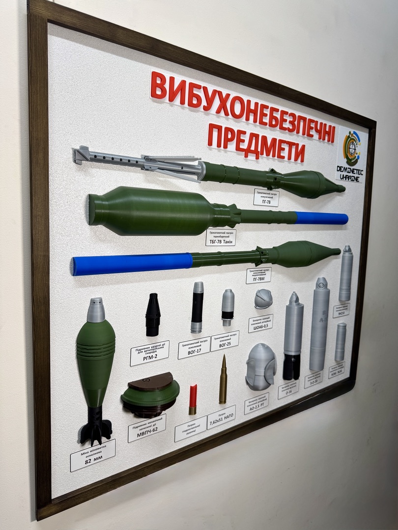 Набір об’ємних стендів вибухонебезпечних предметів 3D друк( Тип 1, Тип 2, Тип 3, Тип 4, Тип 5, Тип 6)